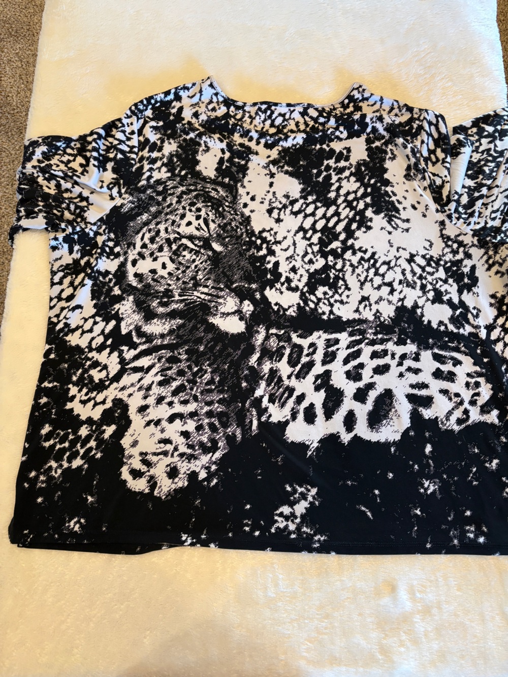 TanJay Black and White Patterned Blouse with 3/4 Sleeves, 1X